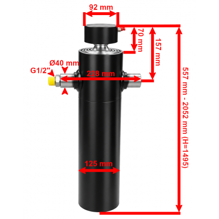 SIŁOWNIK HYDRAULICZNY WYWROTU PRZYCZEPY 10T 1495 mm, 149 cm 4-STOPNIOWY